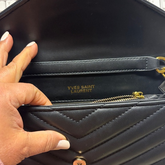Black Quilted Clutch with heavy Gold Chain - Picture 3 of 9